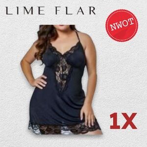 *🔥🆕 NWOT LIME FLARE | 1X |Black Sexy Plus Size Lace Lingerie Satin Soft